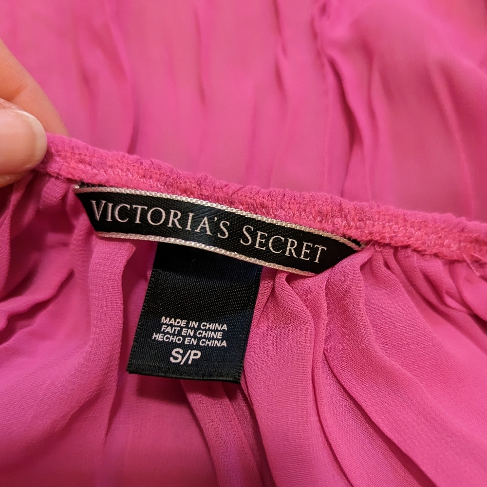 Victoria Secret bright pink sheer lace and crinkle baby doll lingerie size Small - Picture 6 of 7
